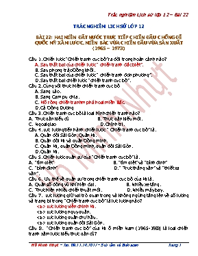 Câu hỏi trắc nghiệm bài 22 Lịch sử lớp 12 (Có đáp án) - Hồ Minh Nhựt